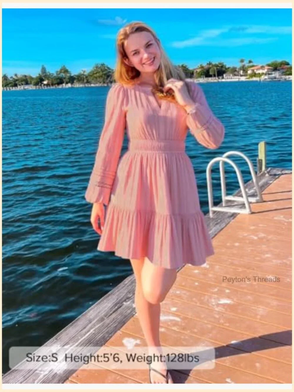 Long Sleeve V Neck Mini Dress Ruffle Pleated A Line Party Dress - Picture 5 of 7